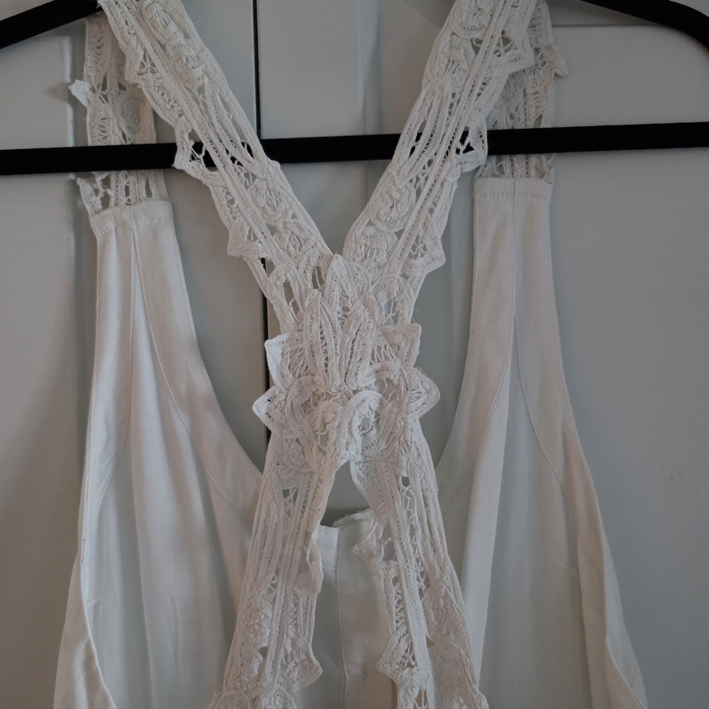Free People Cream Button-Front Maxi Dress with Lace Back - Picture 7 of 8